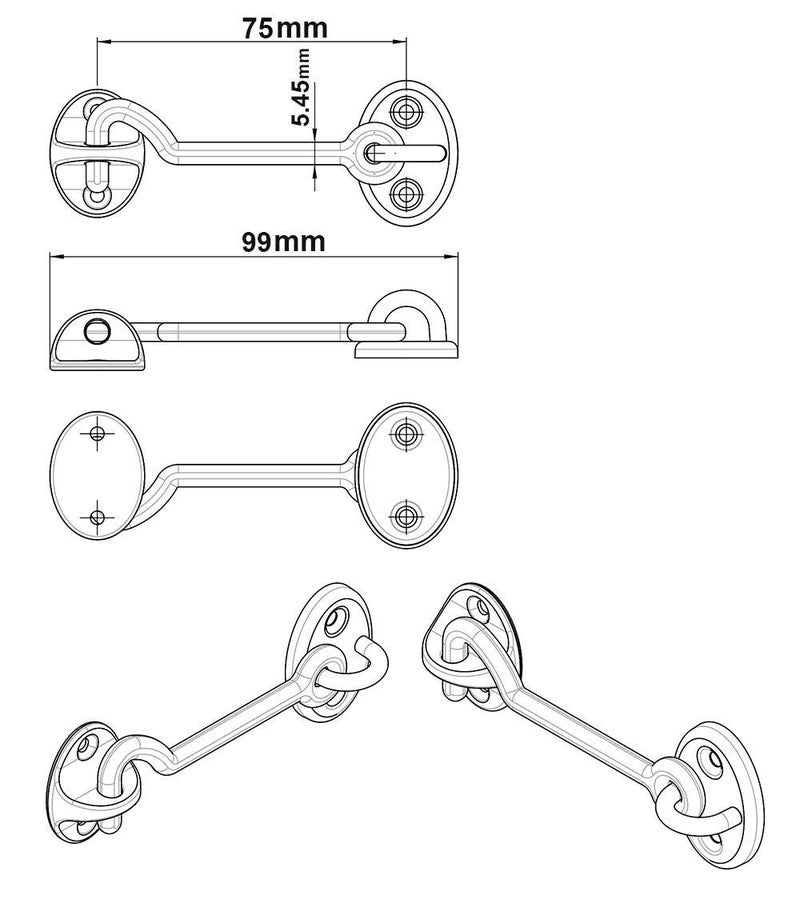 QCAA Marine Grade Stainless Steel 316 Cabin Hook Latch & Eye, 3", 1 Pack - Image 2